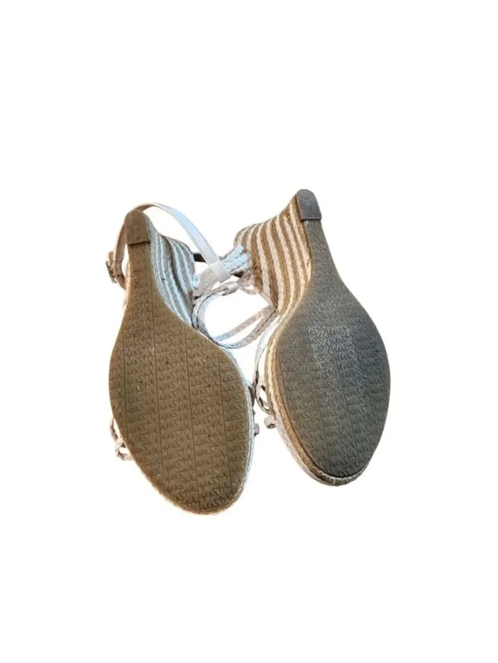 Michael Kors White & Beige Braided Espadrille Wedges Size 9.5